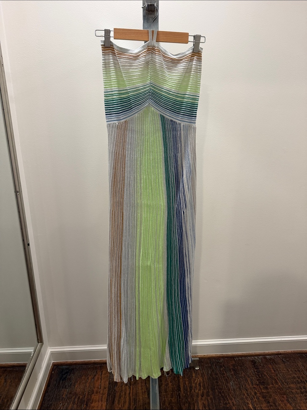 Striped Knit Maxi Dress in Lime, Blue, Tan and White